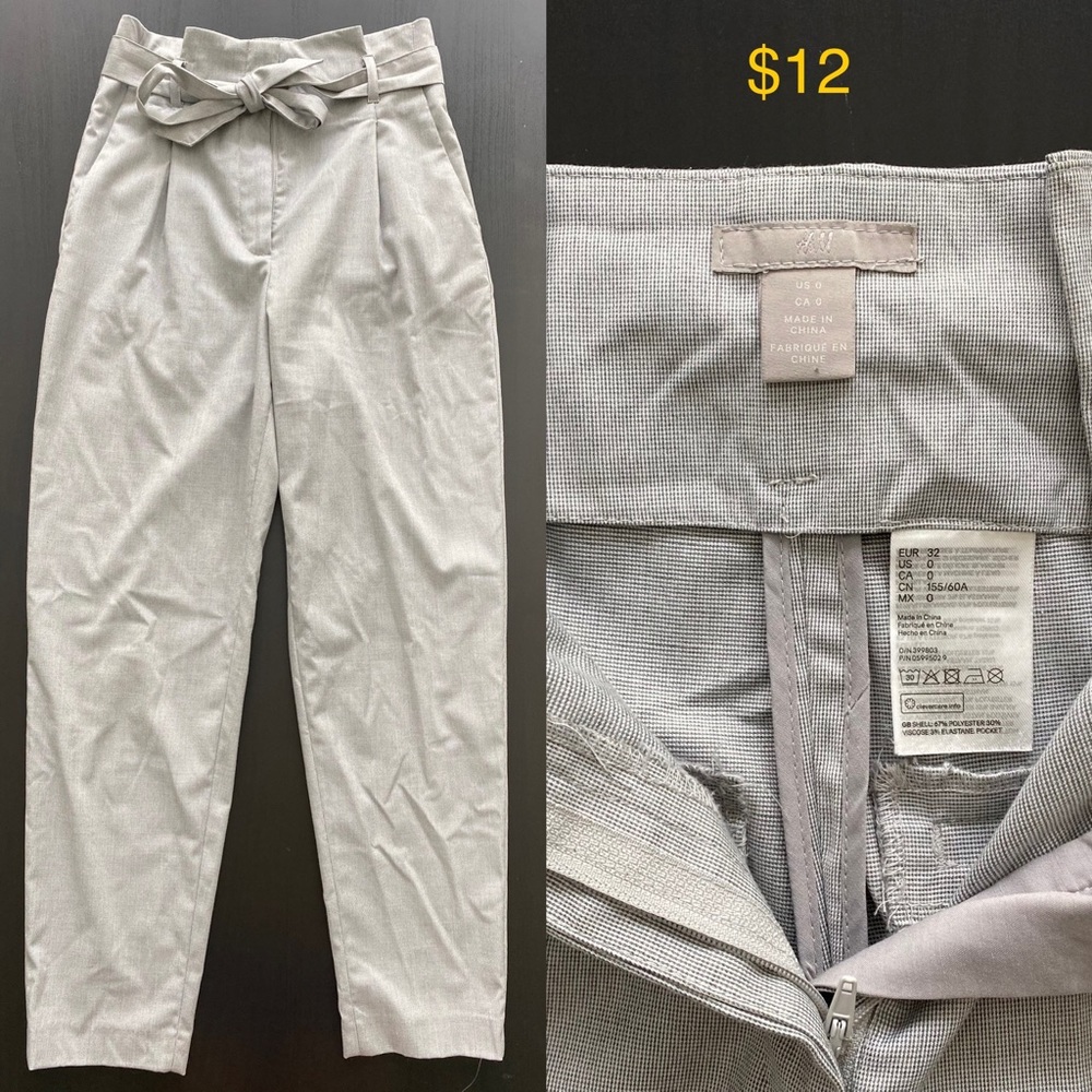 H&M High Waisted Gray Trouser With Belt